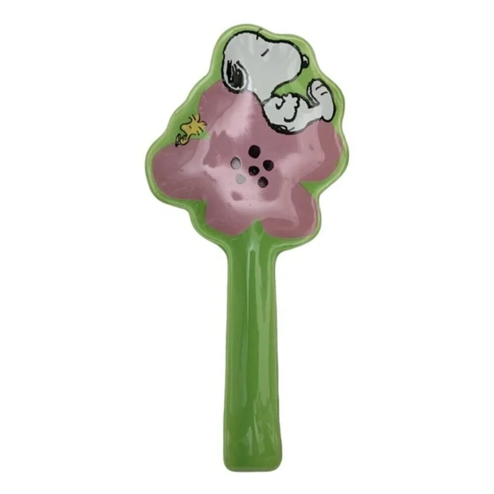 Snoopy Woodstock Spoon Rest Glazed Ceramic Functional Art Watermelon Pink Green